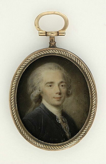 Portrait d'homme en habit de velours noir et cravate de dentelle.