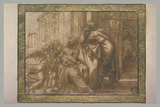 La Sainte Famille servie par des anges