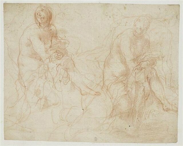 Deux études d'une femme nue, assise, s'essuyant la jambe