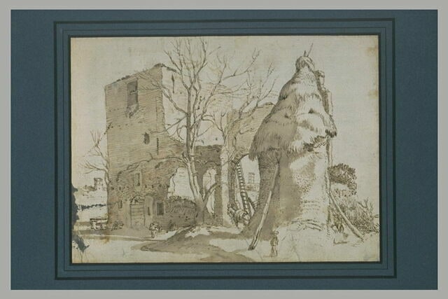 Vieux bâtiments de ferme, et meule