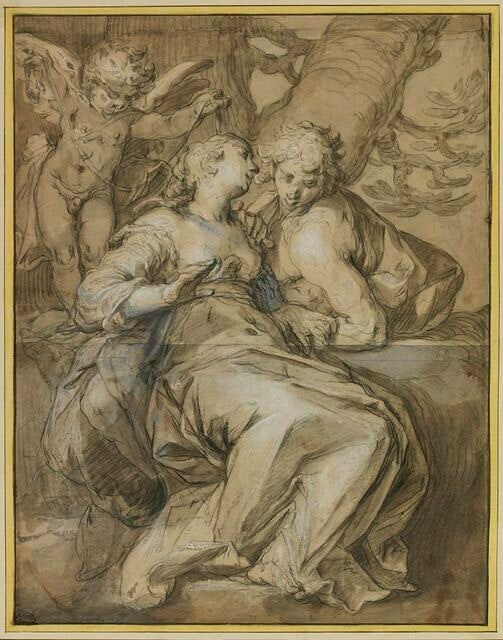 Angélique et Médor enlacés par l'Amour