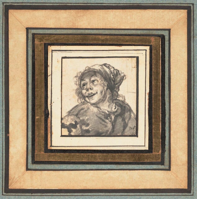 Femme riant, coiffée d'une marmotte