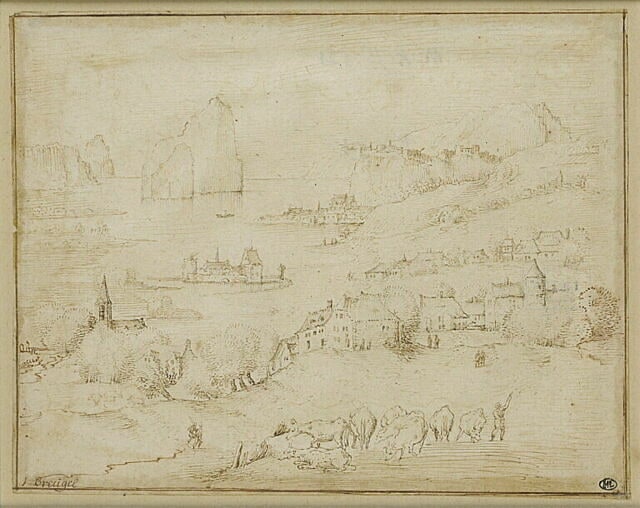 Plusieurs villages dans un paysage rocheux, en bord d'estuaire