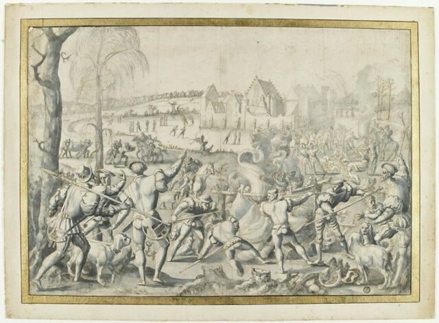 Allégorie du mois Janvier : chasse au sanglier, flambée du sanglier, curée