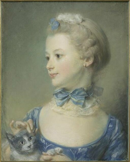 Portrait de Mademoiselle Marie-Anne Huquier (vers 1735-1740-après 1775) tenant un petit chat
