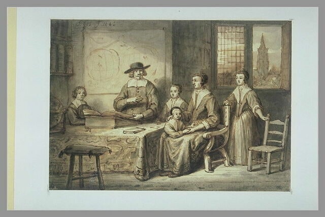 Portrait d'une famille hollandaise, dans une bibliothèque