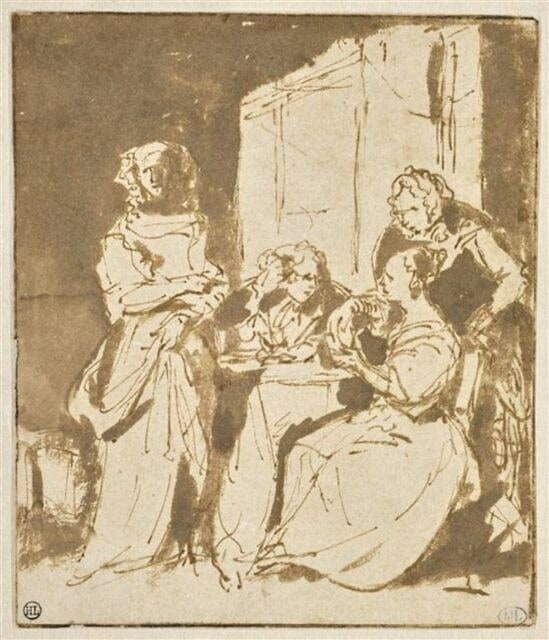 Quatre femmes conversant dans un intérieur