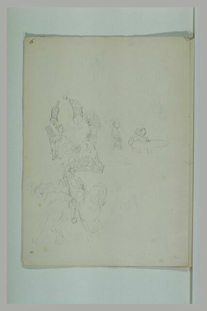 Croquis caricaturaux de militaires et un cavalier