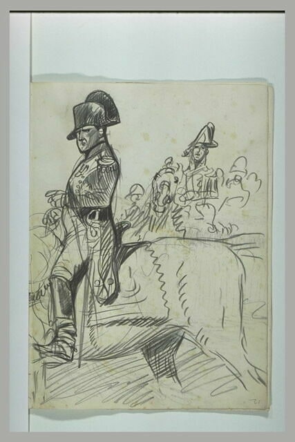 L'empereur Napoléon Ier à cheval passant ses troupes en revue