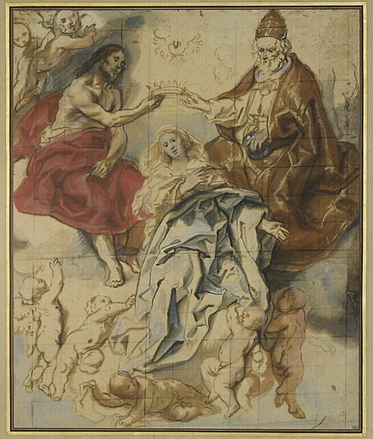 Le Couronnement de la Vierge par la Sainte Trinité, des angelots autour