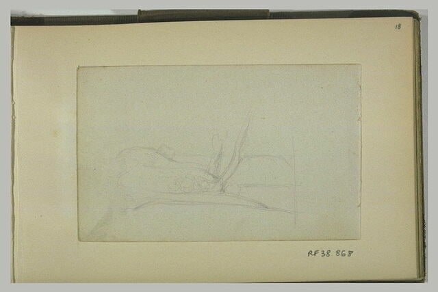 Croquis inachevé de paysage avec un arbre mort au bord d'un chemin