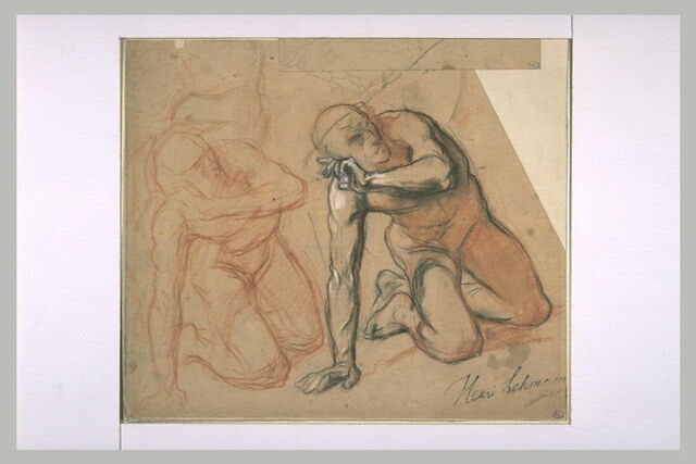 Etudes d'un homme nu, agenouillé sur le sol
