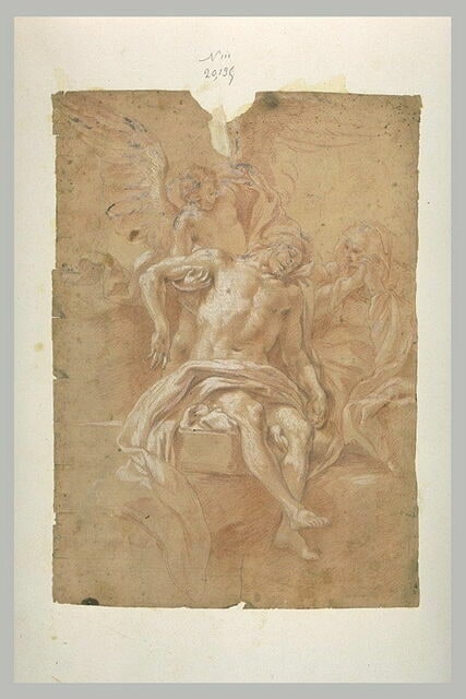 Le Christ mort, soutenu par un ange, pleuré par la Vierge