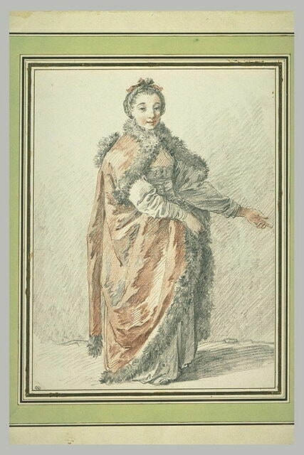 Portrait en pied d'une jeune femme, debout, vue de face