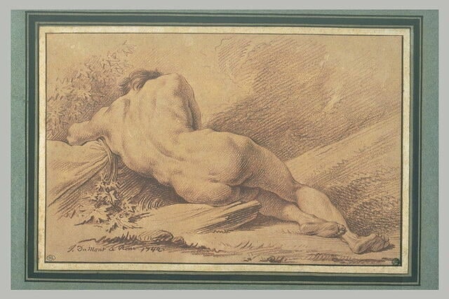 Homme nu couché vu de dos