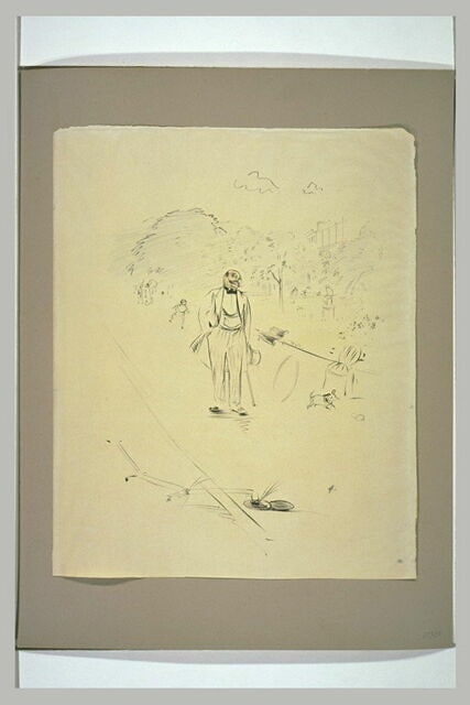 Homme se promenant dans une allée de jardin