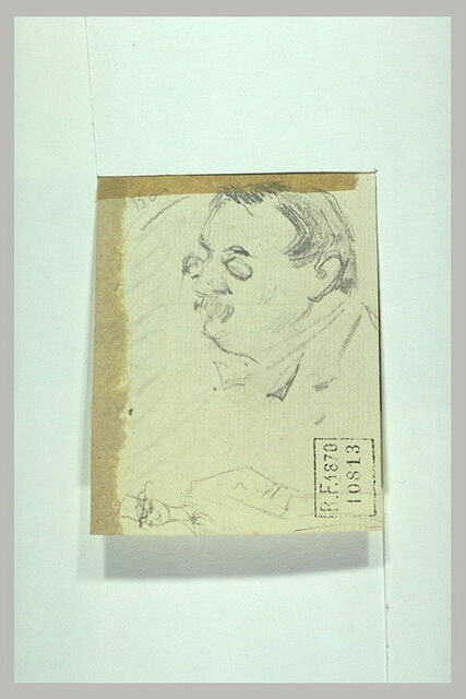 Tête d'homme portant des binocles, de profil à gauche ; croquis d'un homme