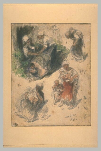 Etudes de paysannes avec leur enfant