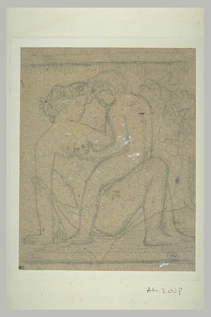 Femme et enfant nus dans un jardin