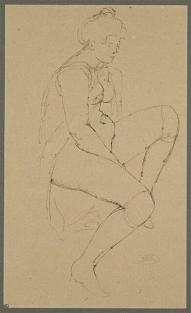 Jeune femme demi nue, assise