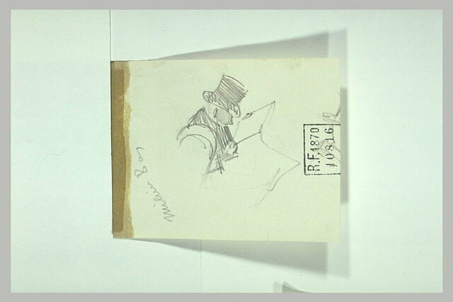 Homme coiffé d'un haut-de-forme, vu en buste, lisant un journal