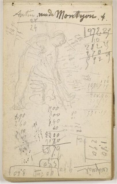 Croquis de paysan bêchant, de profil à droite