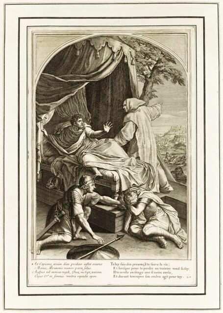 La vie de Saint Bruno, fondateur de l'ordre des Chartreux : Saint Bruno révélant en songe au comte Roger une conspiration faite contre lui (planche numérotée 20)
