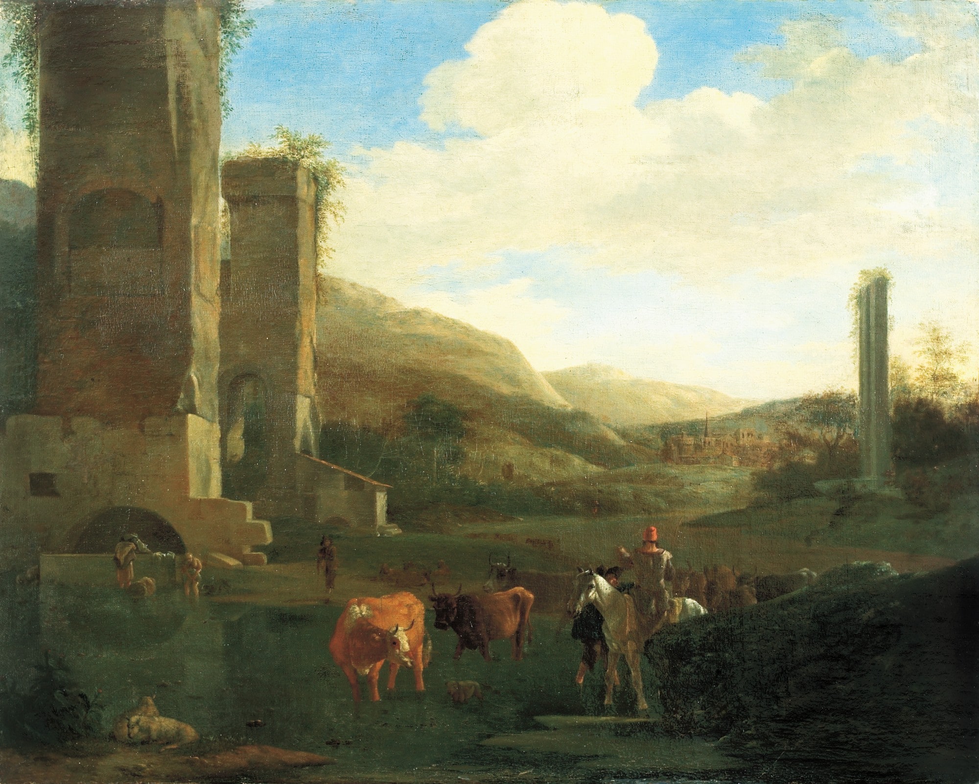 Landscape with acqueduct and cattle