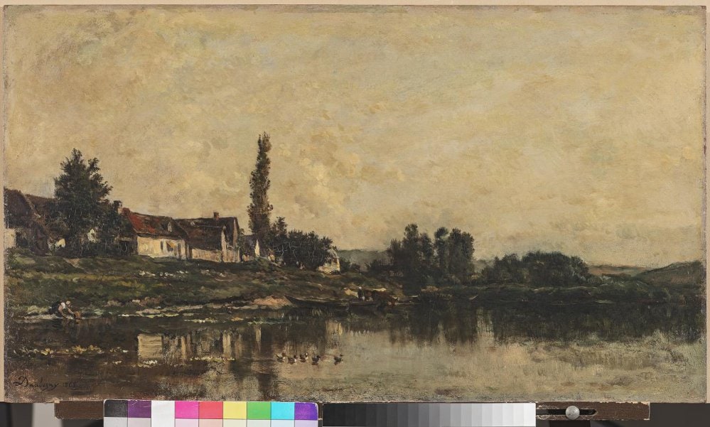 Картина. Деревня Портжуа на берегу Сены (Берега Сены. Триель)