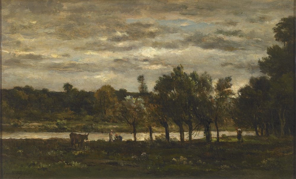 Картина. Река в облачный день
