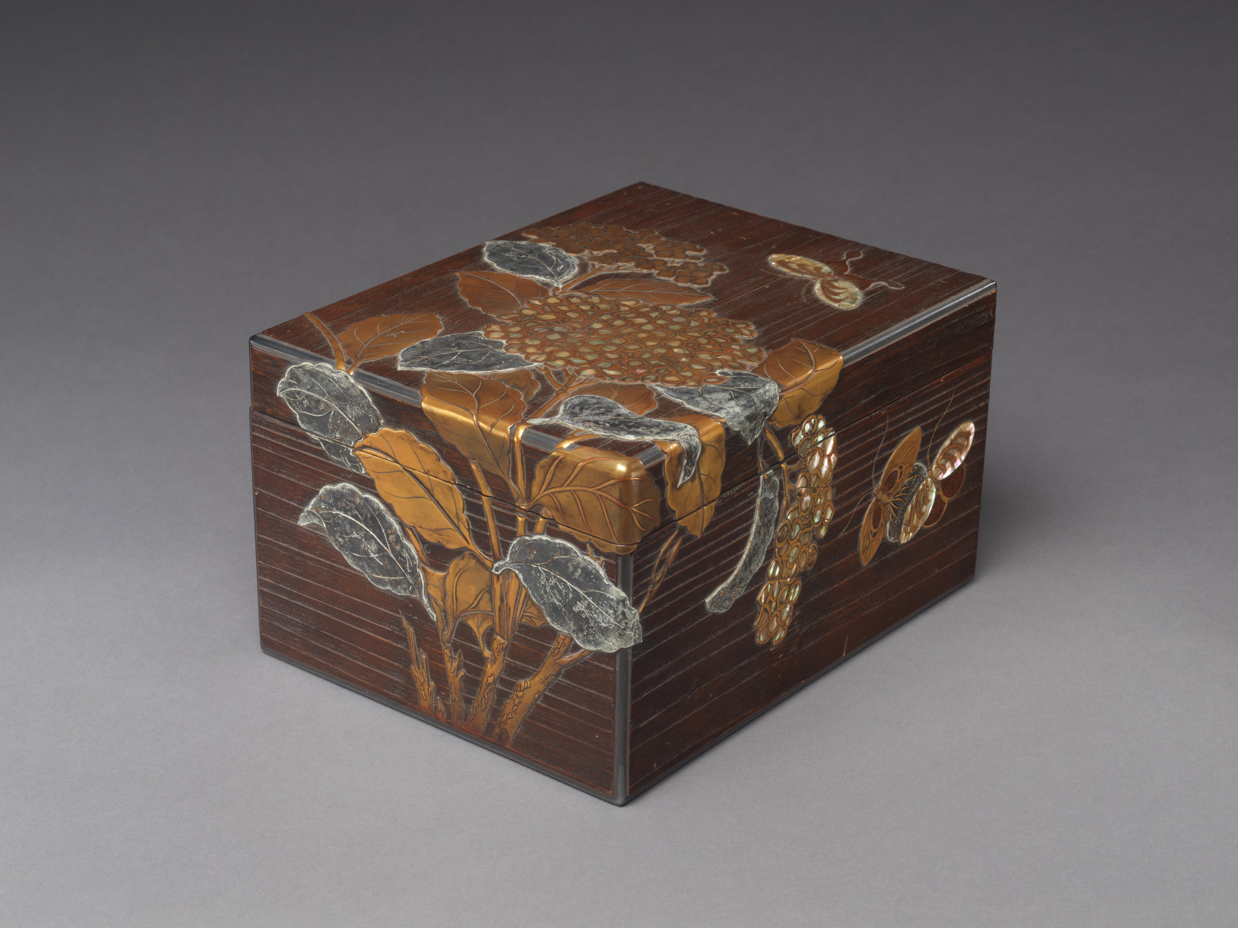 永田友治作　紫陽花蝶蒔絵料紙箱|Document Box (Ryōshibako) with Hydrangeas and Butterflies
