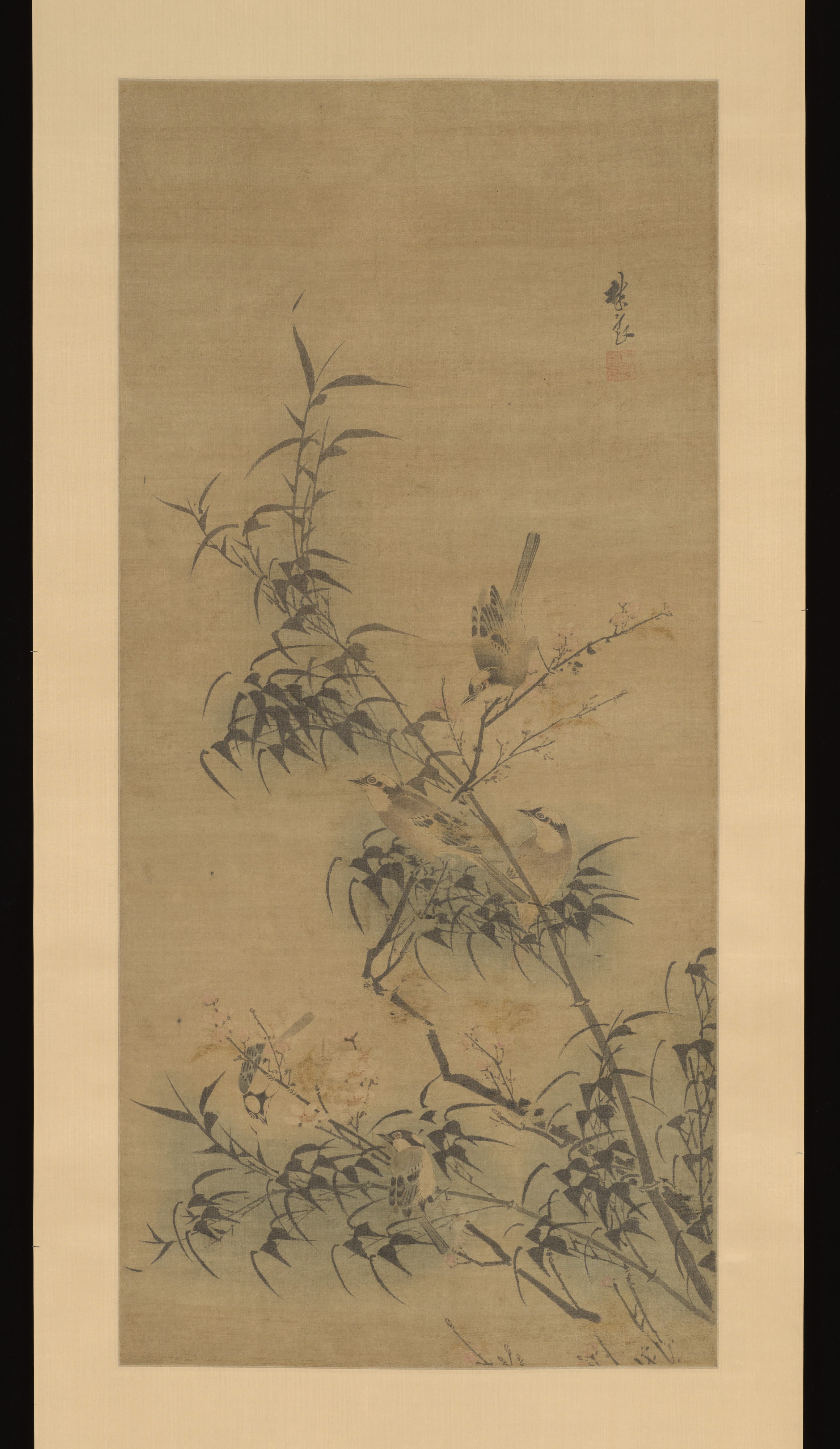 明　佚名　仿林良　喜上梅梢圖　軸|Birds Amidst Blossoming Plum and Bamboo