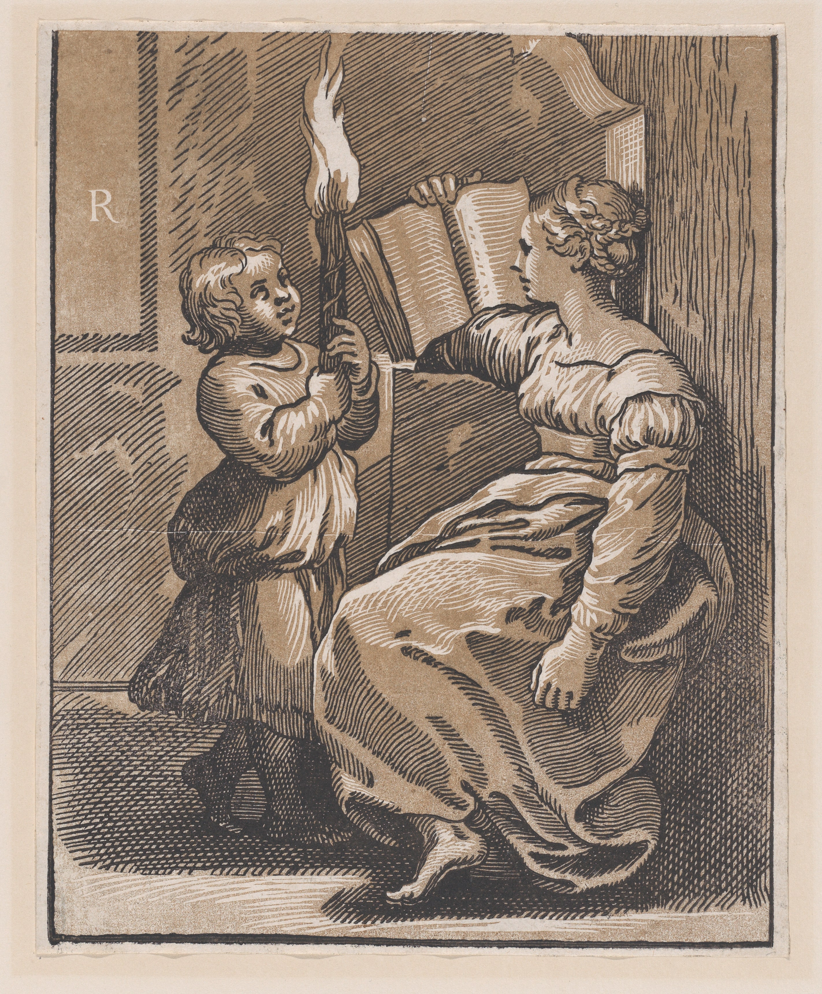 A Sibyl reading a book facing left