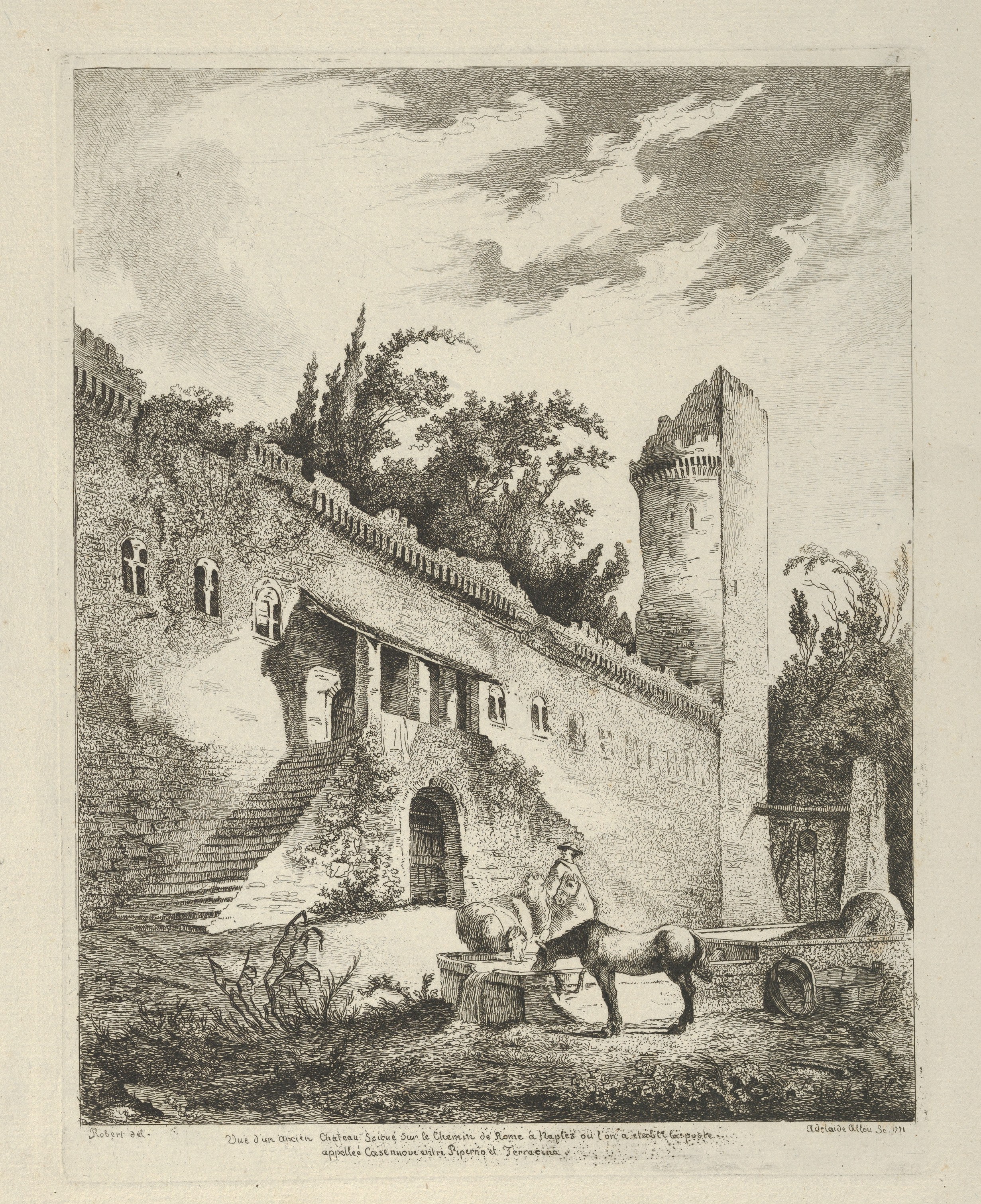 Vue d'un ancien chateau scitué sur le chemin de Rome à Naples from Differentes vues dessiné d'après nature... dans les environs de Rome et de Naples
