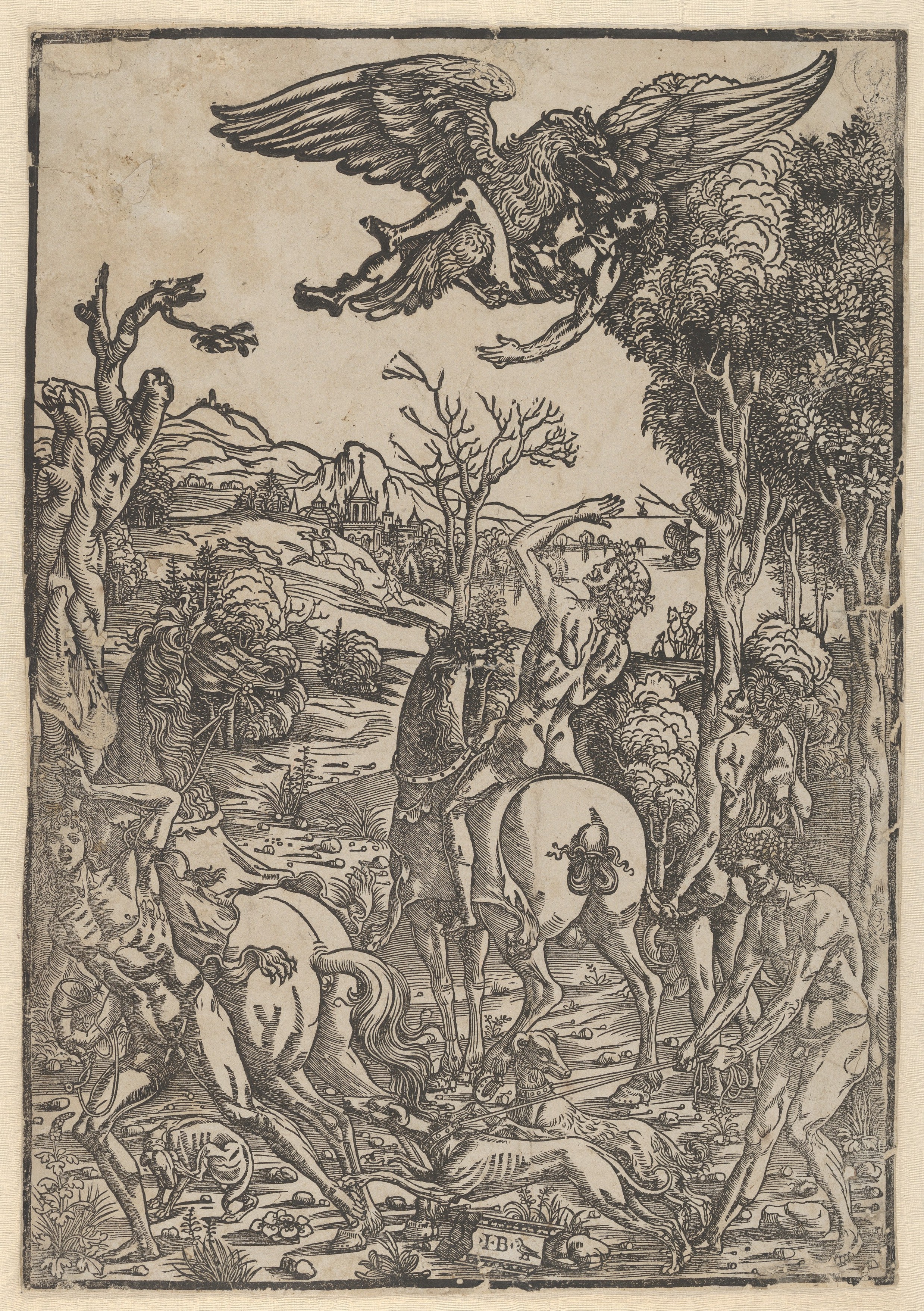 Zeus as an eagle, abducting Ganymede