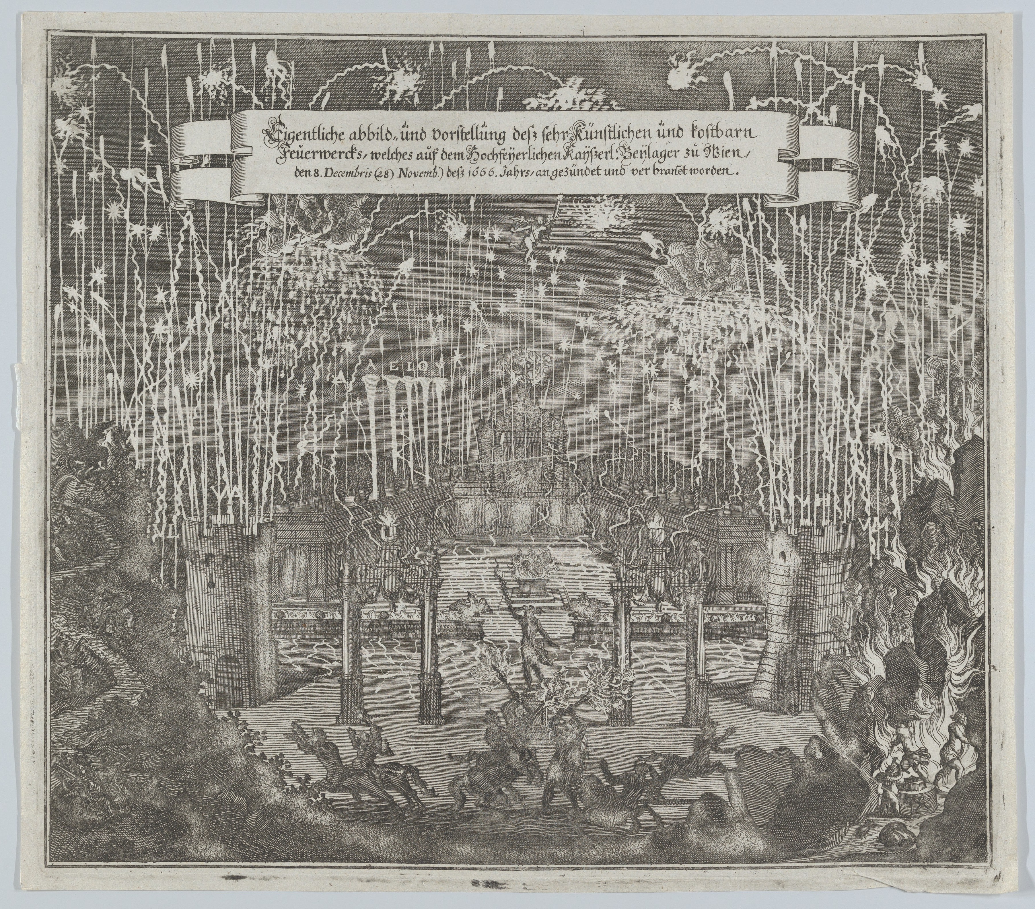 Fireworks celebrating the marriage of Emperor Leopold I and Margarita, Vienna 1666