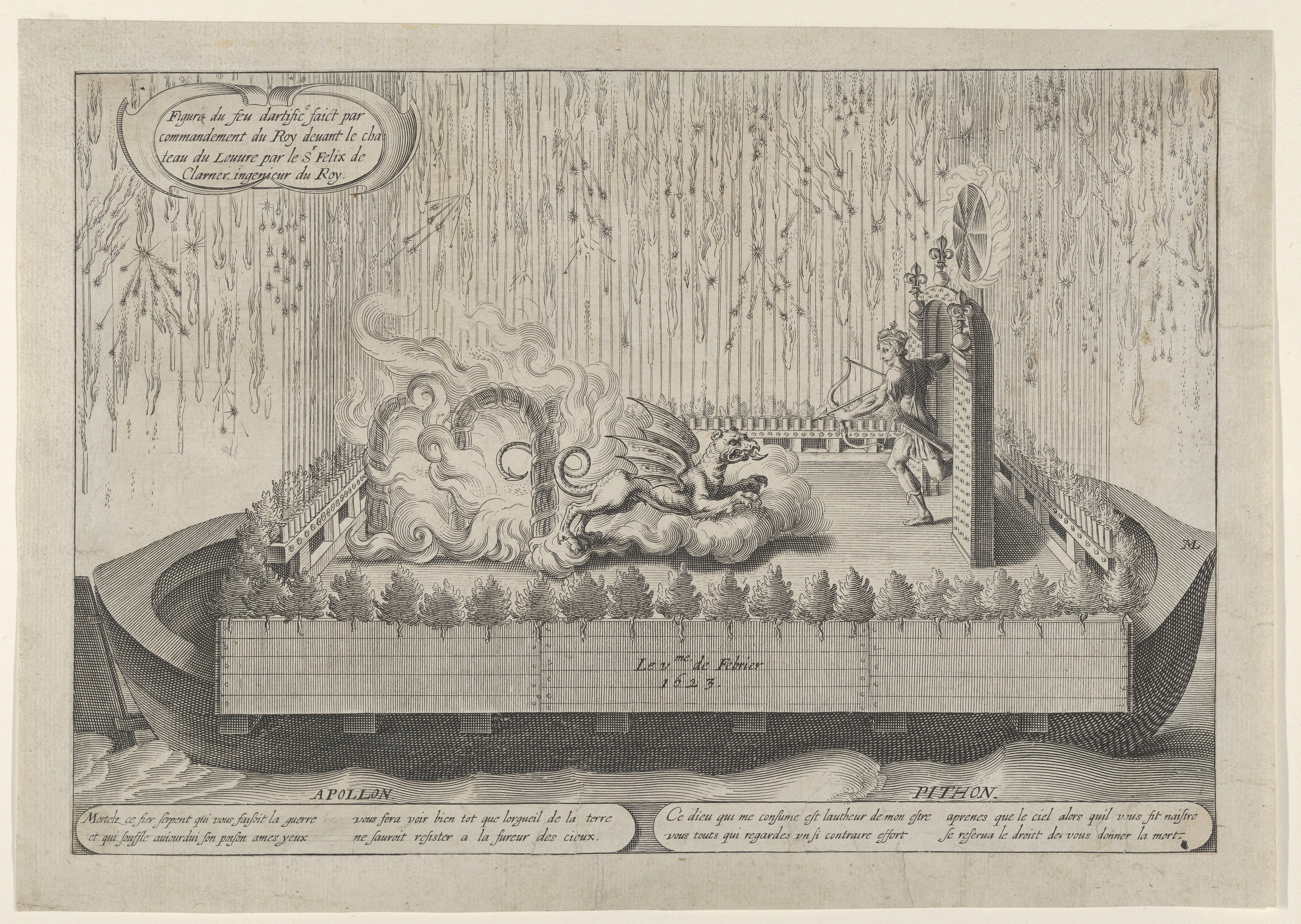 Float with Apollo and the Python, from the fireworks display celebrating Louis XIII's return from a military campaign, Paris, February 1623