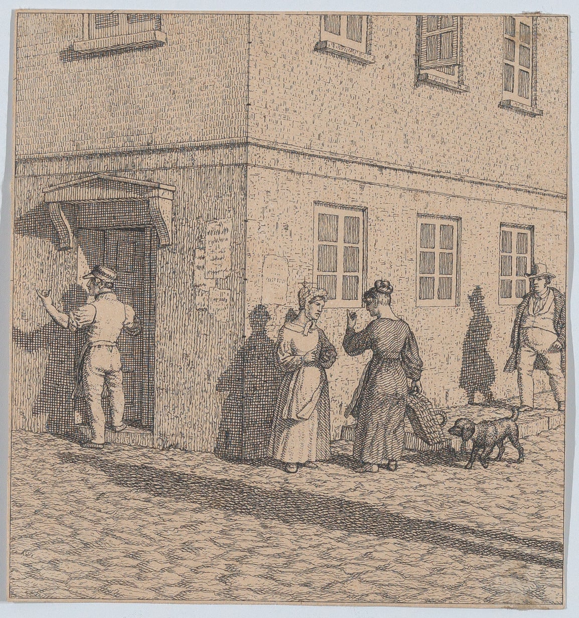 Two women conversing on a street corner, from "Linear Perspective, Applied to the Art of Painting"