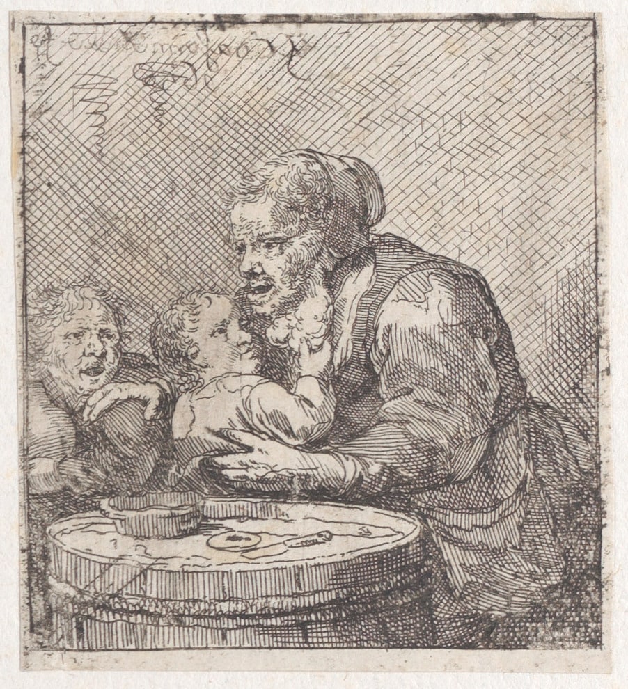 Old woman and two infants