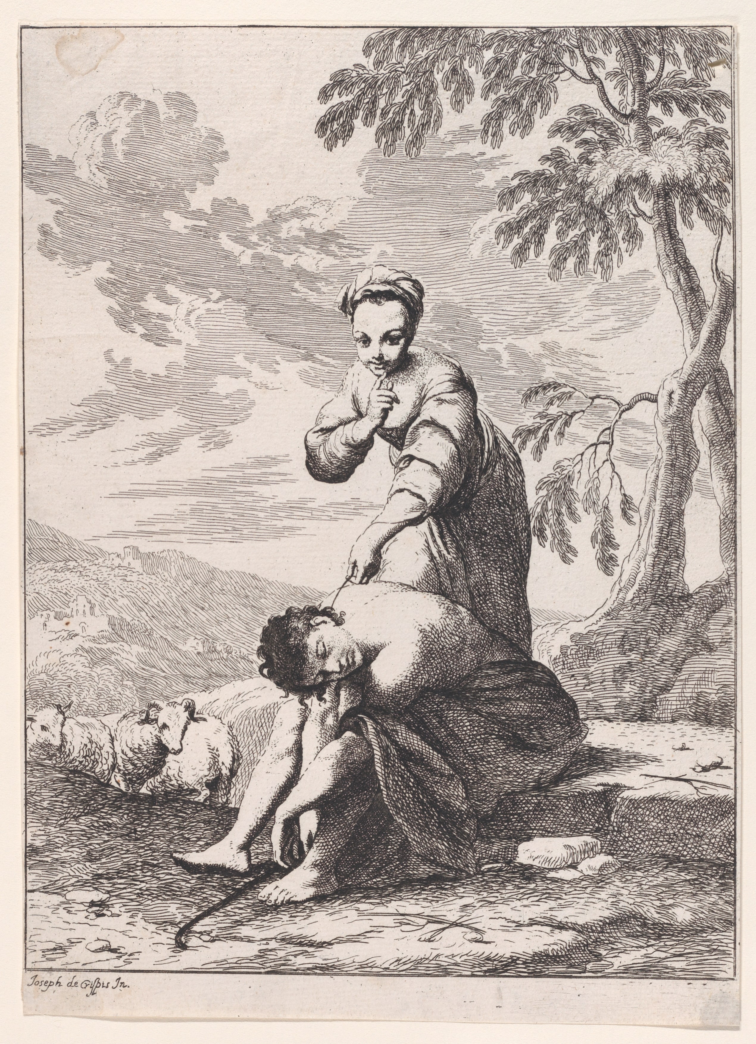 A young girl with a sleeping shepherd