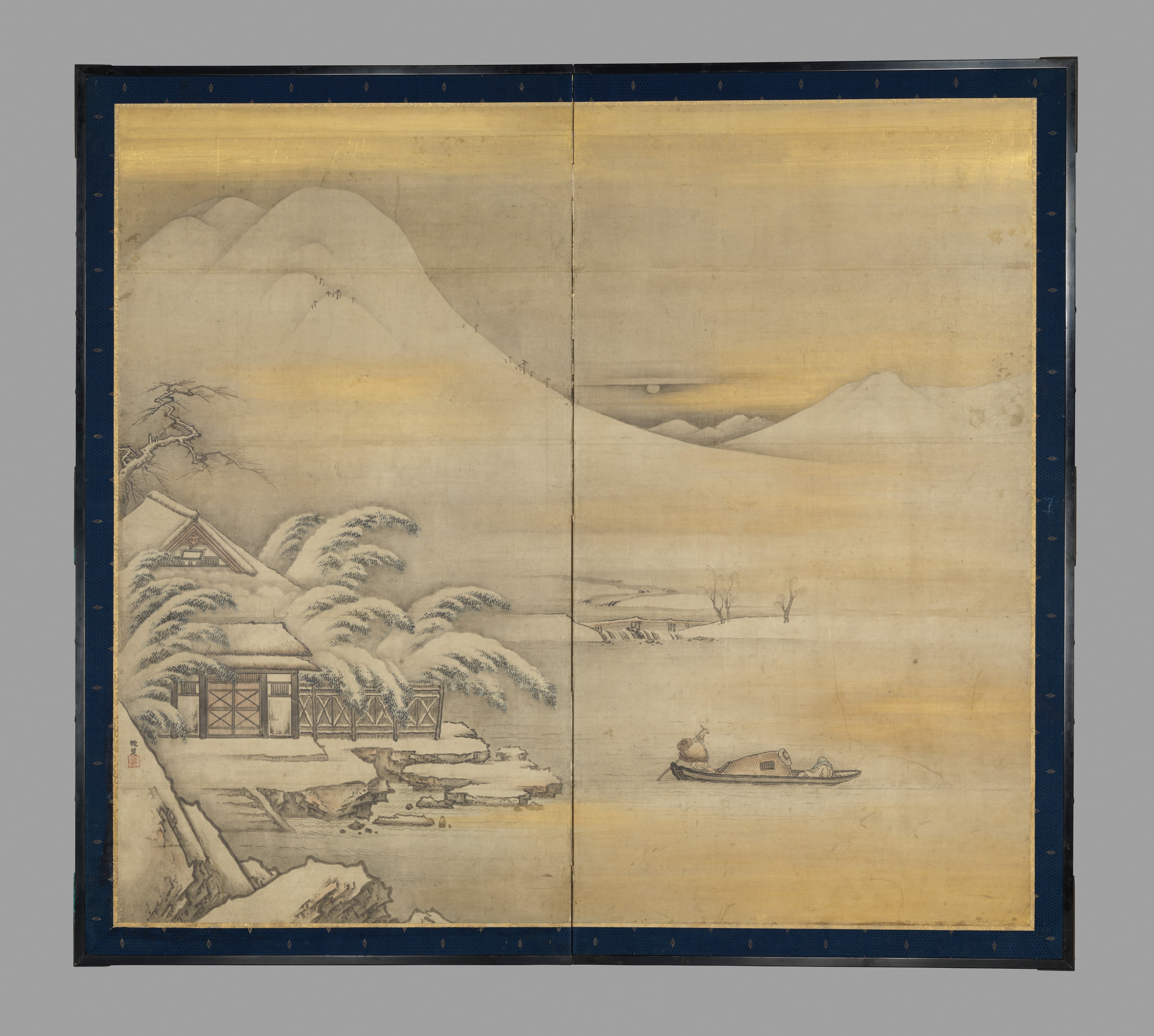 狩野山雪筆　王子猷訪戴安道図|Wang Ziyou Visiting Dai Andao on a Snowy Evening (Ō Shiyū hō Tai Andō zu)