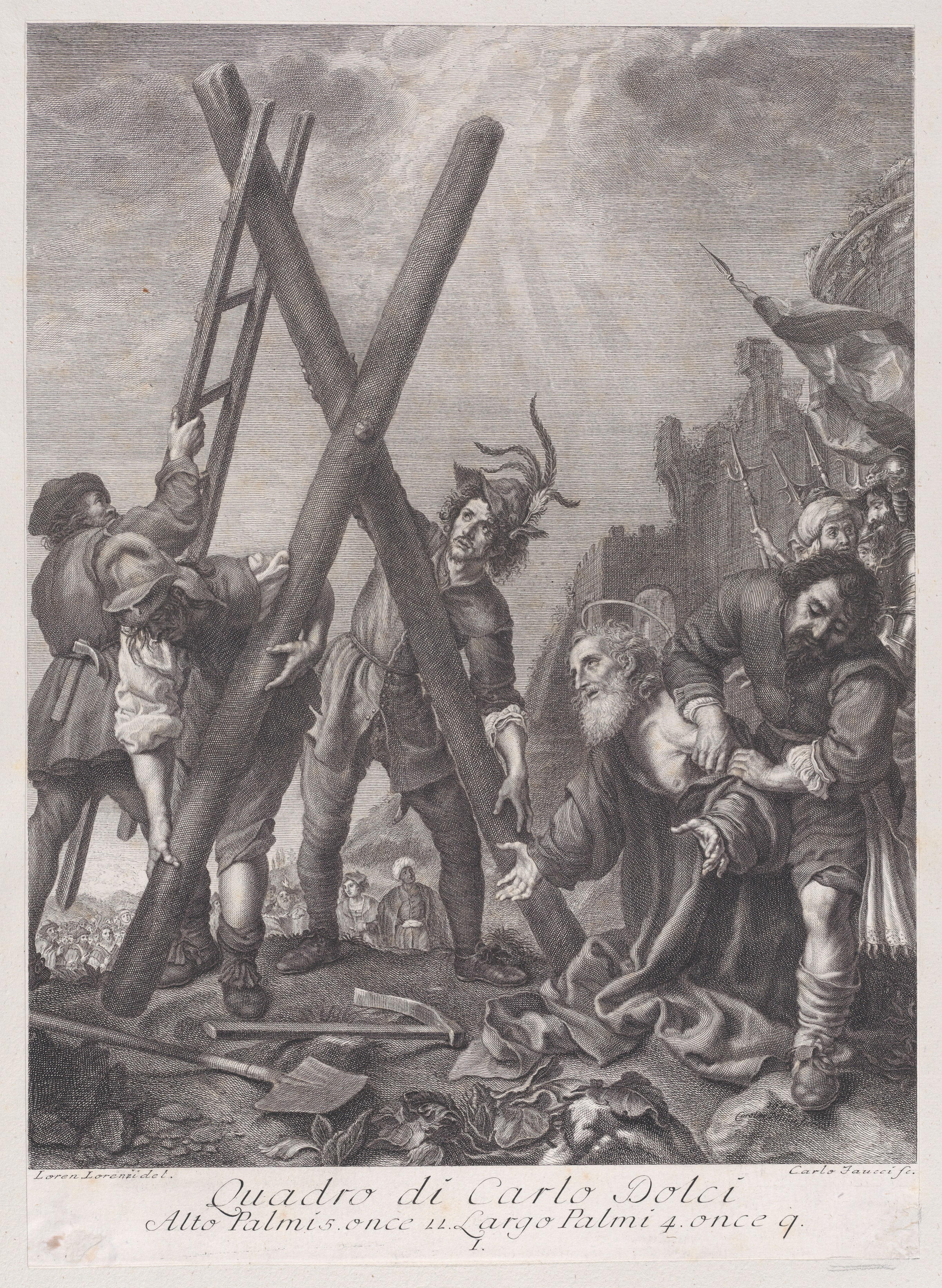 Saint Andrew kneeling and adoring the cross