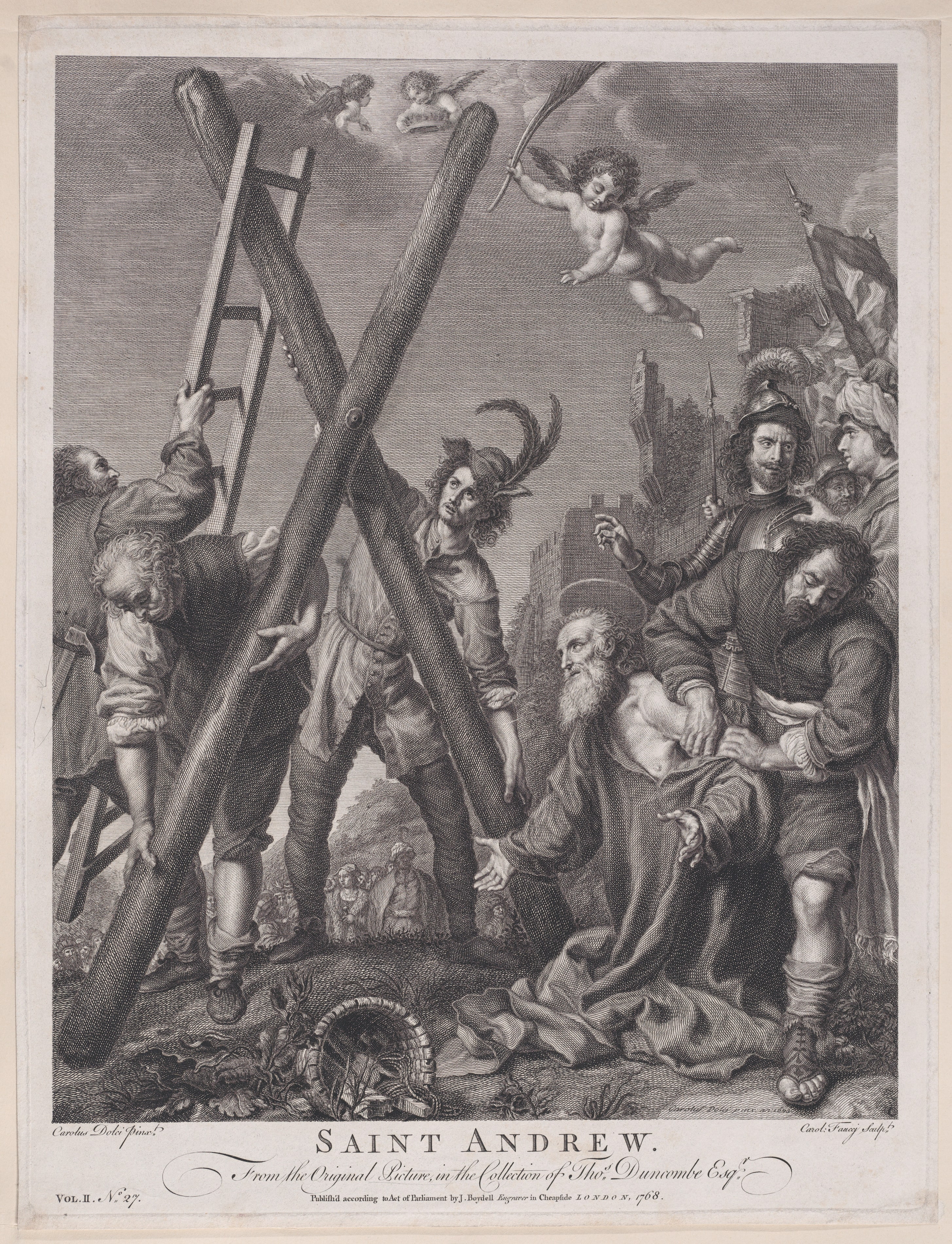Saint Andrew kneeling and adoring the cross