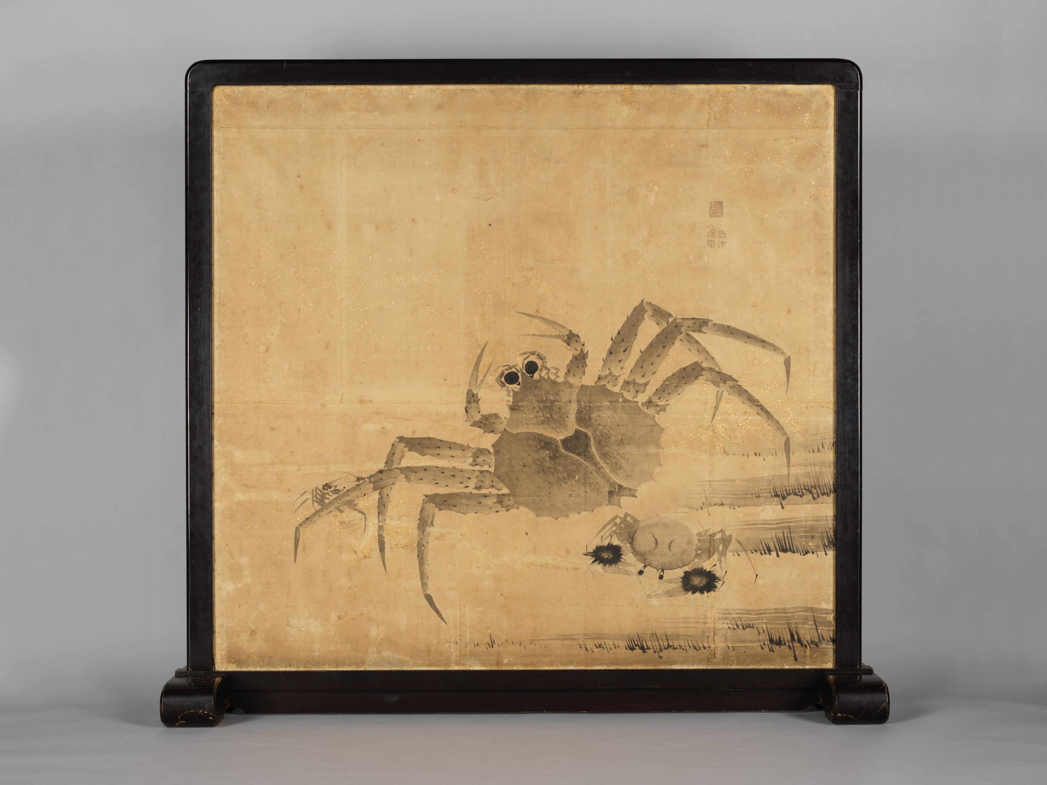 蟹図［表］ 牡丹図［裏］大衝立|Crabs and Peonies