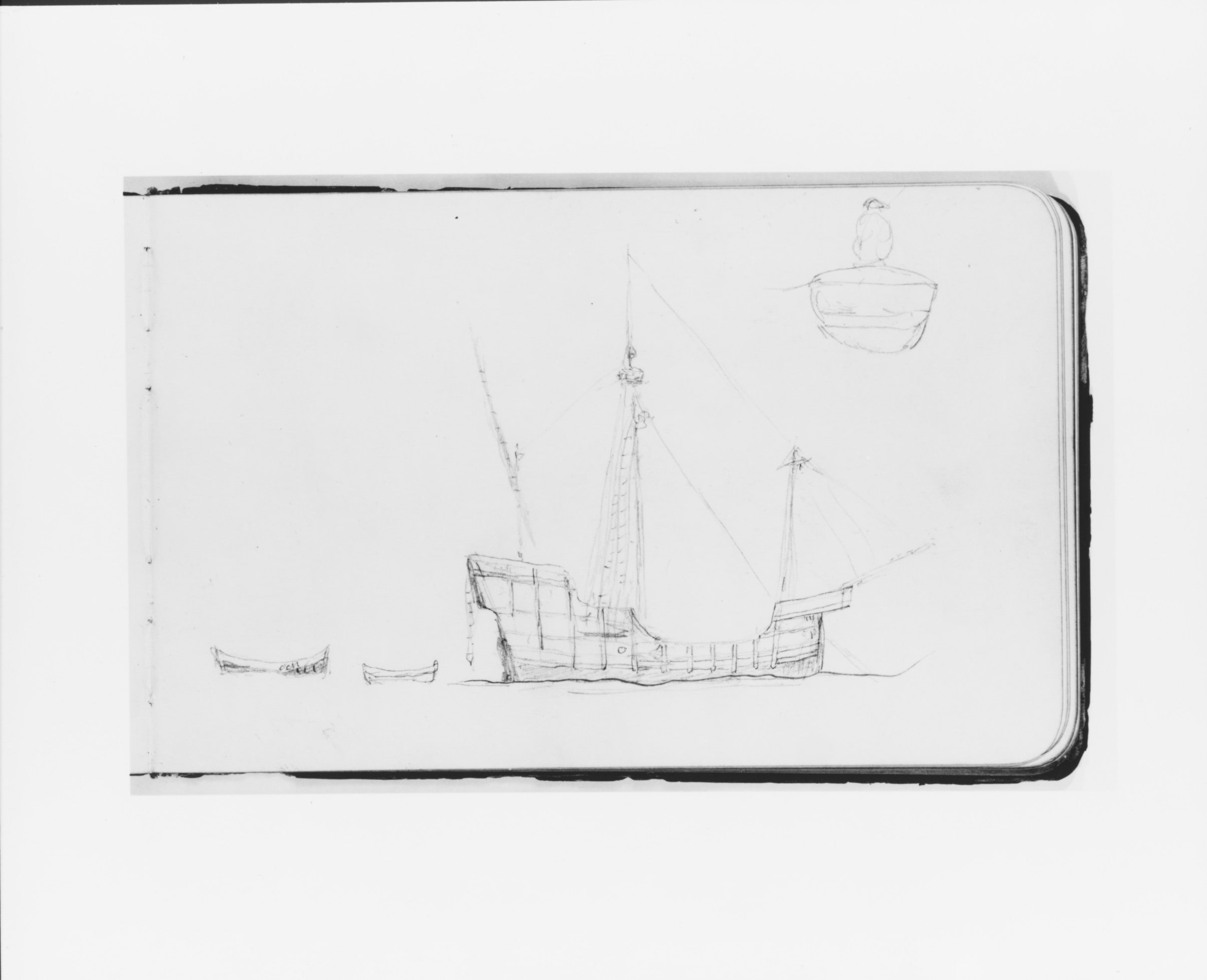 Sketch of a Caravel; Figure in a Boat (from Sketchbook)