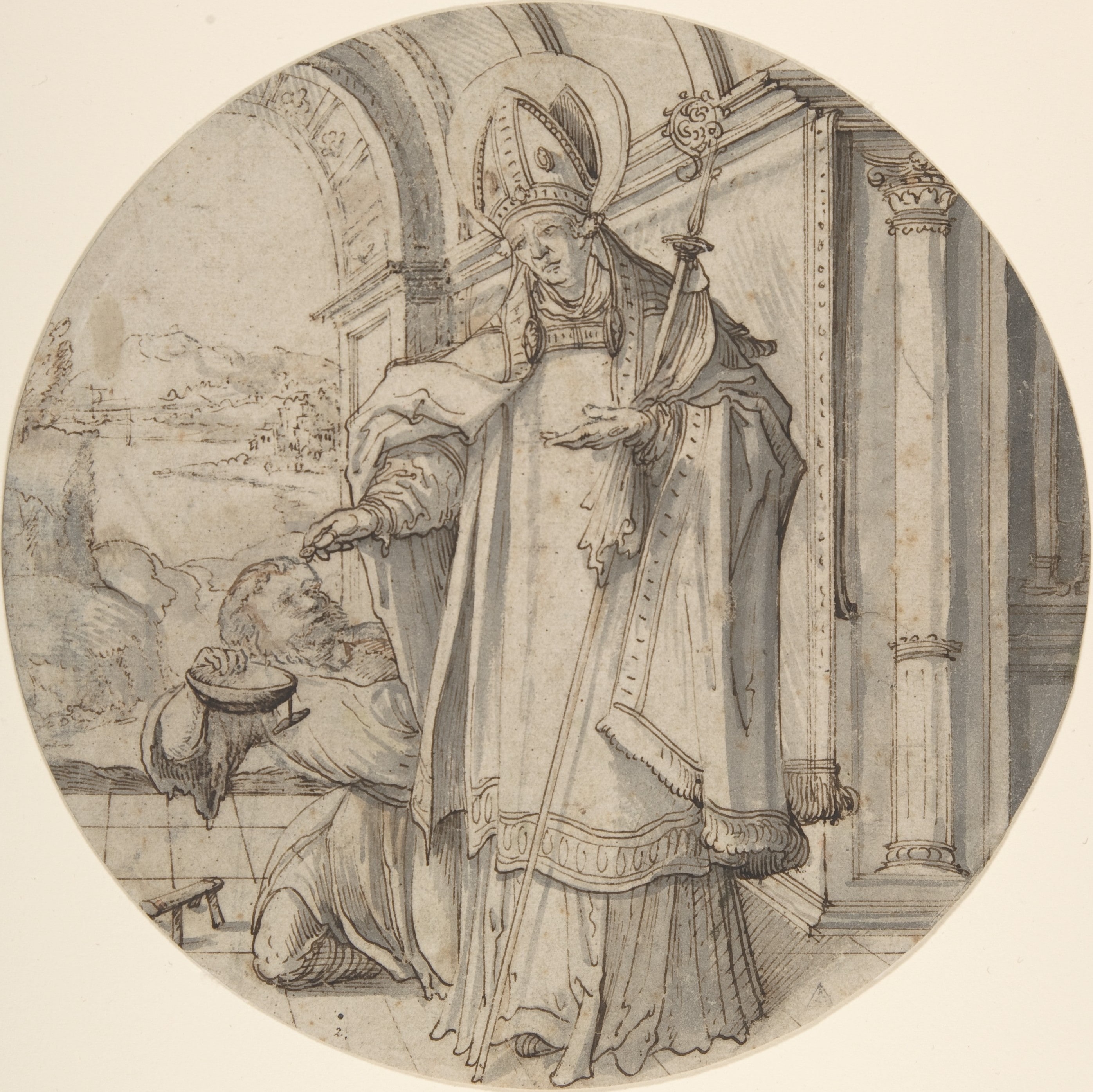 Saintly Prelate Distributing Alms