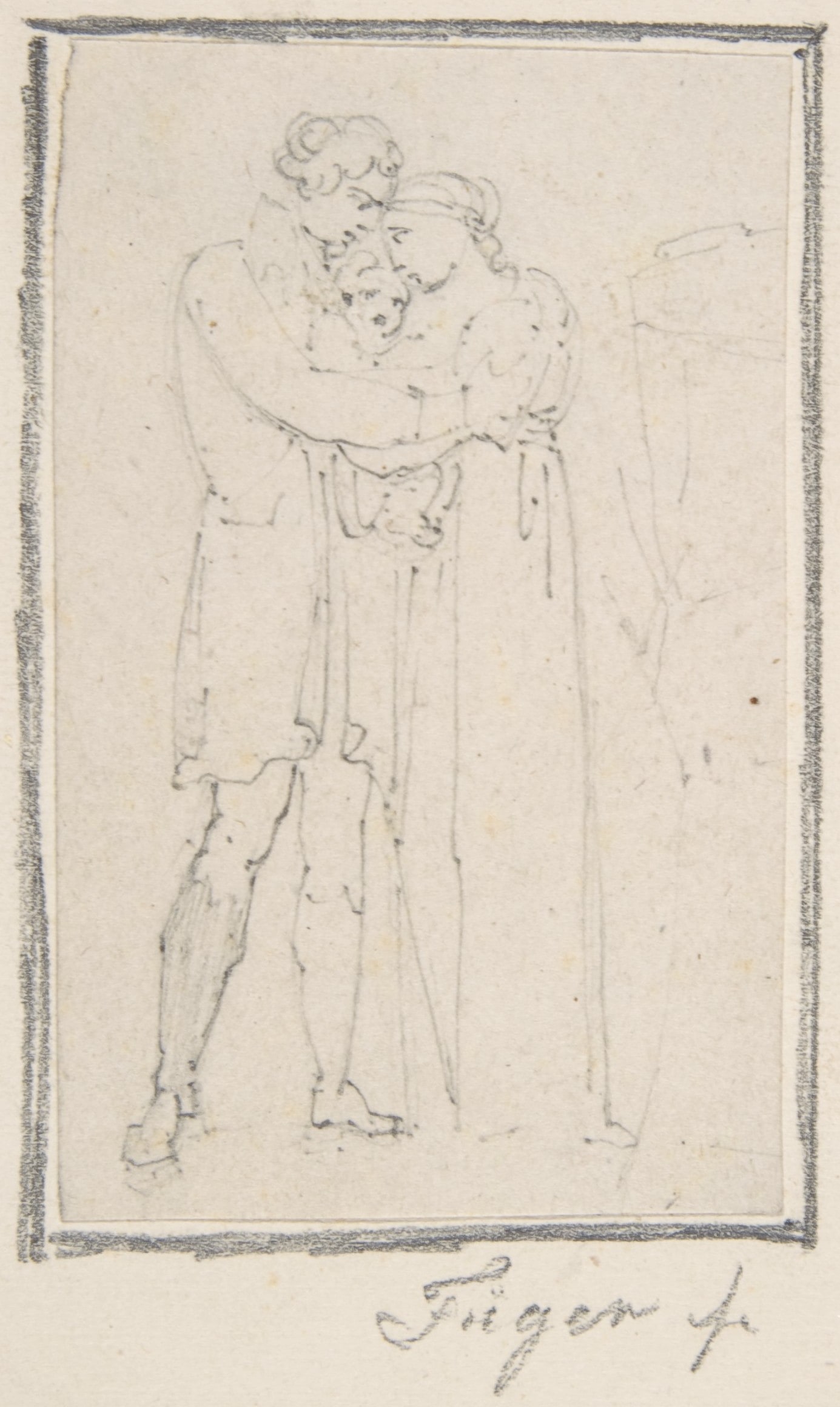 Man Embracing Woman with Child in Her Arms