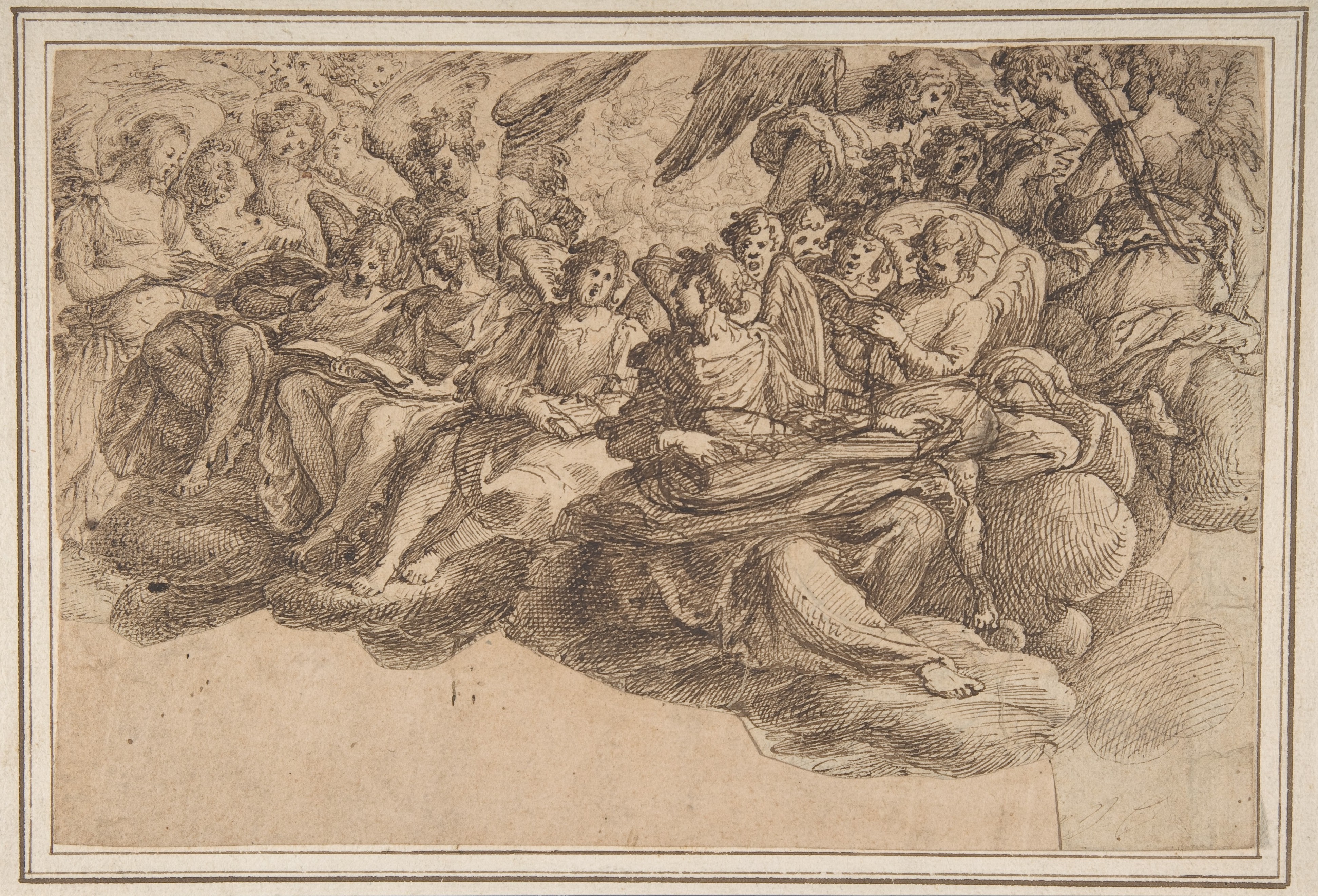 Music-Making Angels Seated on Clouds