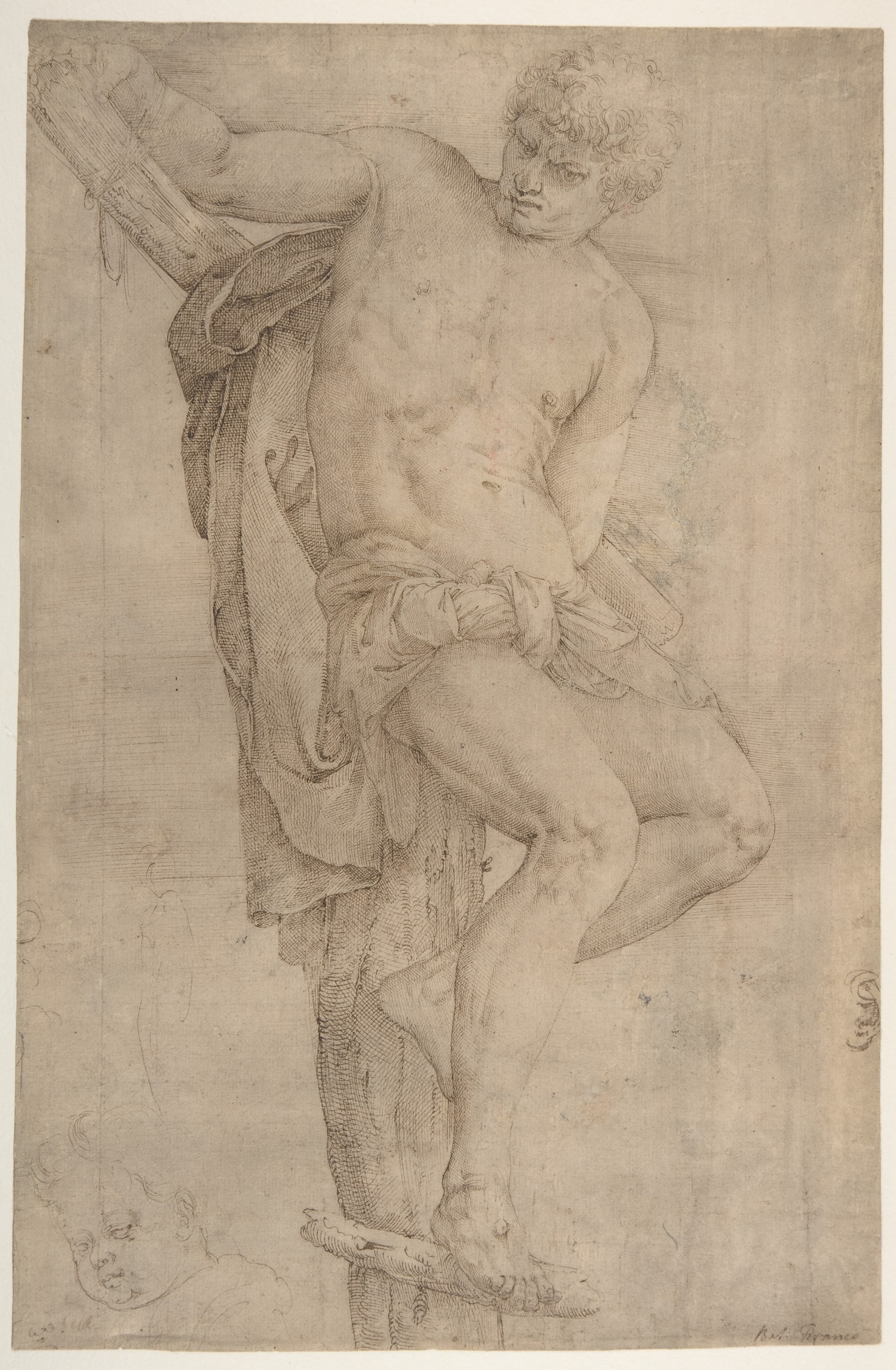 The Unrepentant Thief on the Cross, Study of a Child's Head at Lower Left, and of an Ear at Lower Right Border
