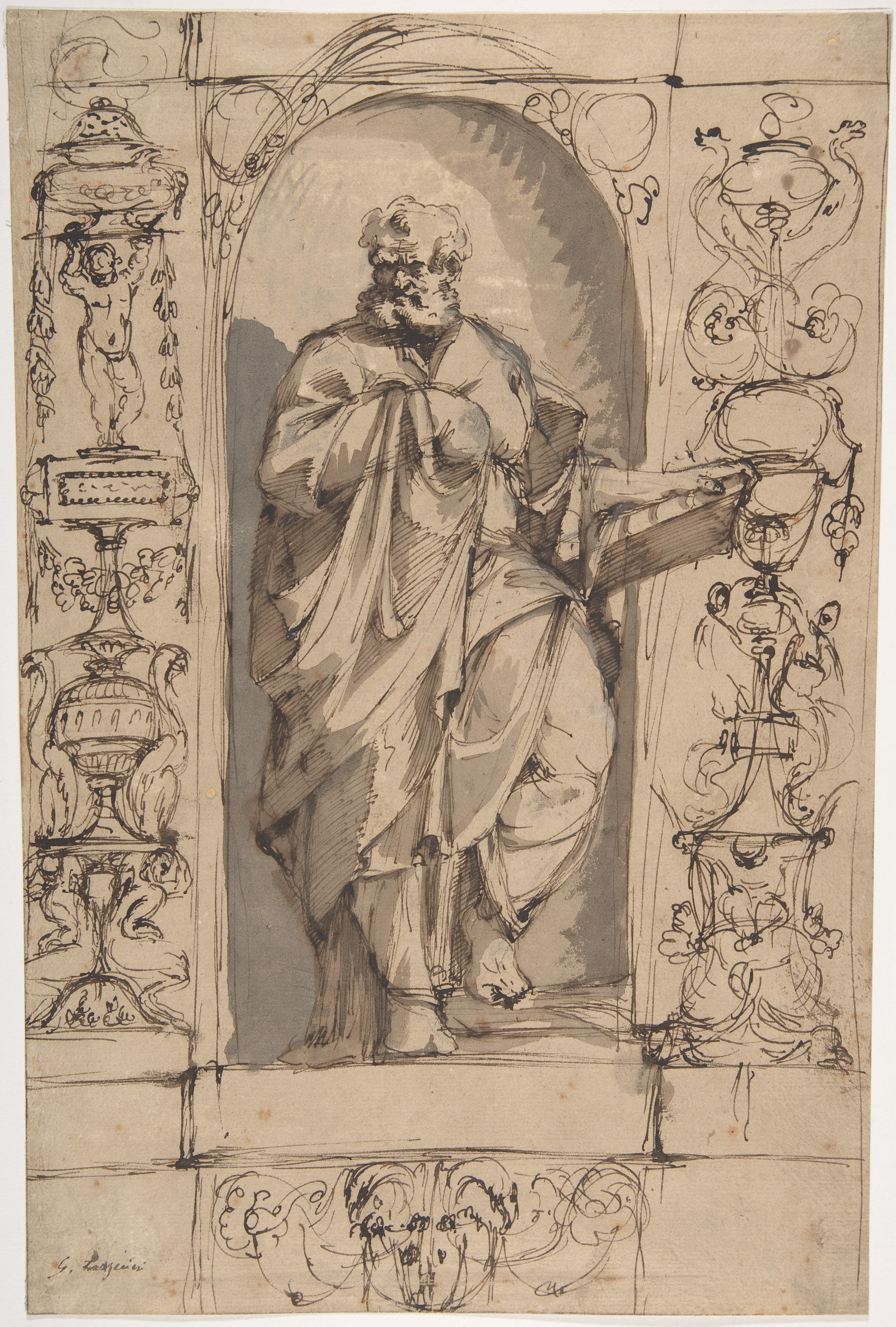 Draped Male Figure Standing in a Niche